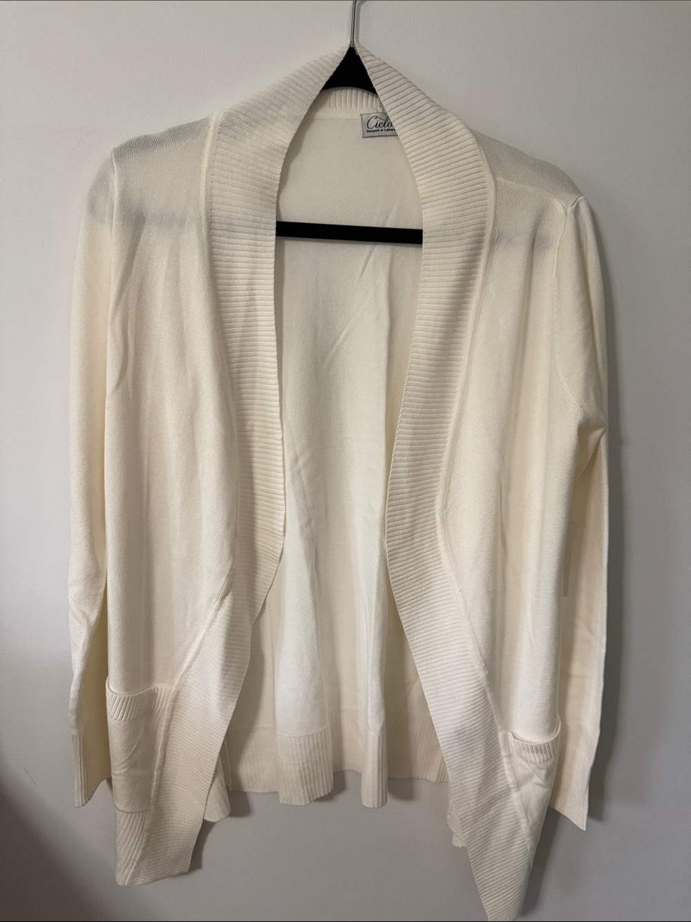 Cielo Cream Open-Front Shawl Collar Cardigan. NWT. Size Large.